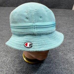 Champion Bucket Hat Mens Small Aqua Blue Terry Cloth Logo Y2K Retro 19631